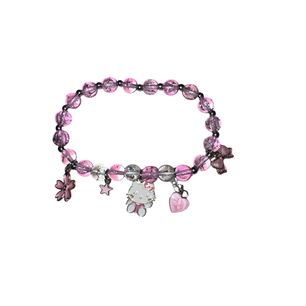 Hello Kitty Inspired Pink Beaded Charm Bracelet